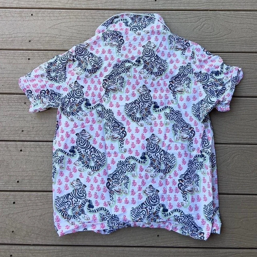 Print Fresh Anthropologie Tiger Queen Pajama Shirt 100% Organic Cotton Sz Small